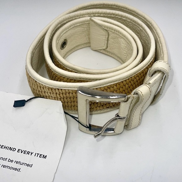 Slightly Used White leather & tan woven jute Prada belt with silver-tone - Picture 6 of 12